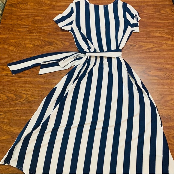 NEW LEVACA Flowy Blue and White Striped Midi Dress - Picture 11 of 11